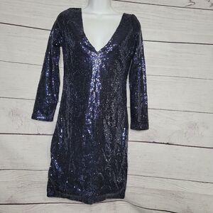 Women's Long Sleeves Sparkle Sequin Glamour Dress Small